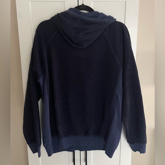 Alo Navy Blue Triumph Fleece Hoodie with Hidden Pockets - Size L - Picture 2 of 4